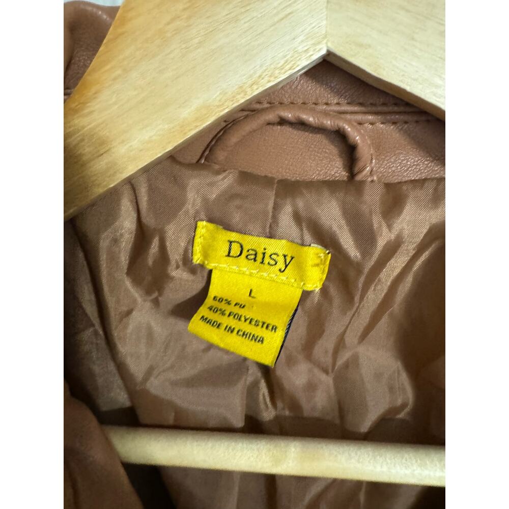 Daisy Faux Leather Camel Brown Blazer Large - Picture 3 of 4